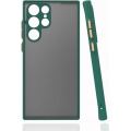 Samsung Galaxy S22 Ultra Kılıf Kamera Korumalı Arkası Şeffaf Mat Silikon Kapak - Koyu Yeşil