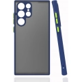 Samsung Galaxy S22 Ultra Kılıf Kamera Korumalı Arkası Şeffaf Mat Silikon Kapak - Lacivert