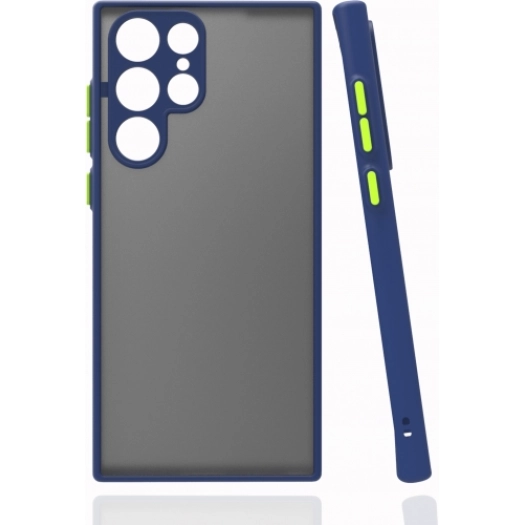 Samsung Galaxy S22 Ultra Kılıf Kamera Korumalı Arkası Şeffaf Mat Silikon Kapak - Lacivert