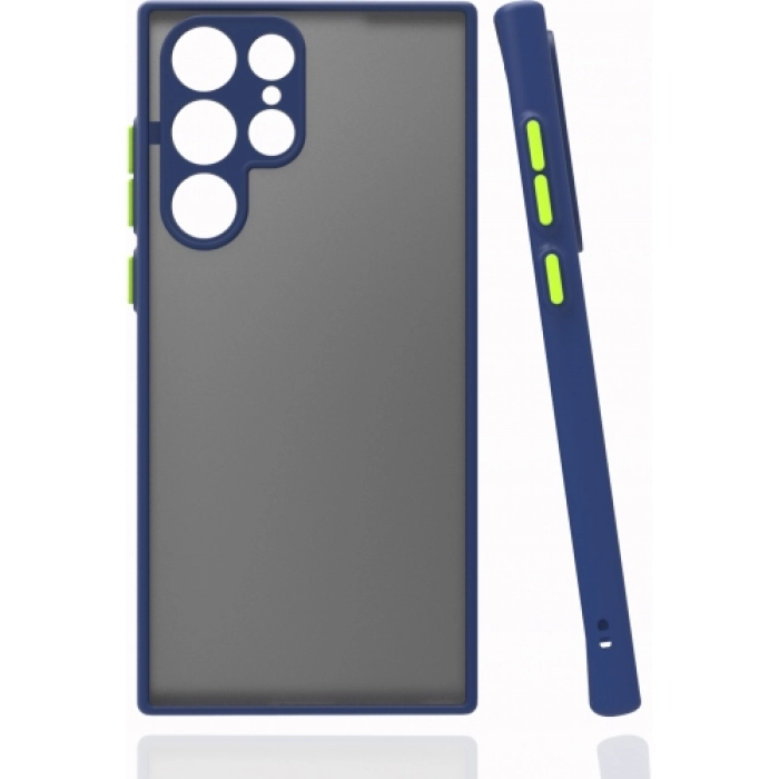 Samsung Galaxy S22 Ultra Kılıf Kamera Korumalı Arkası Şeffaf Mat Silikon Kapak - Lacivert