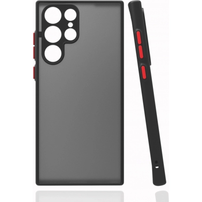 Samsung Galaxy S22 Ultra Kılıf Kamera Korumalı Arkası Şeffaf Mat Silikon Kapak - Siyah