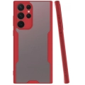 Samsung Galaxy S22 Ultra Kılıf Renkli Silikon Kamera Lens Korumalı Şeffaf Parfe Kapak - Kırmızı