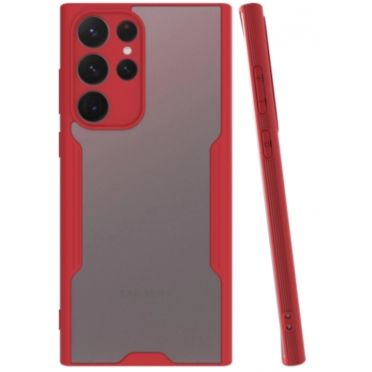 Samsung Galaxy S22 Ultra Kılıf Renkli Silikon Kamera Lens Korumalı Şeffaf Parfe Kapak - Kırmızı