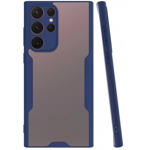 Samsung Galaxy S22 Ultra Kılıf Renkli Silikon Kamera Lens Korumalı Şeffaf Parfe Kapak - Lacivert