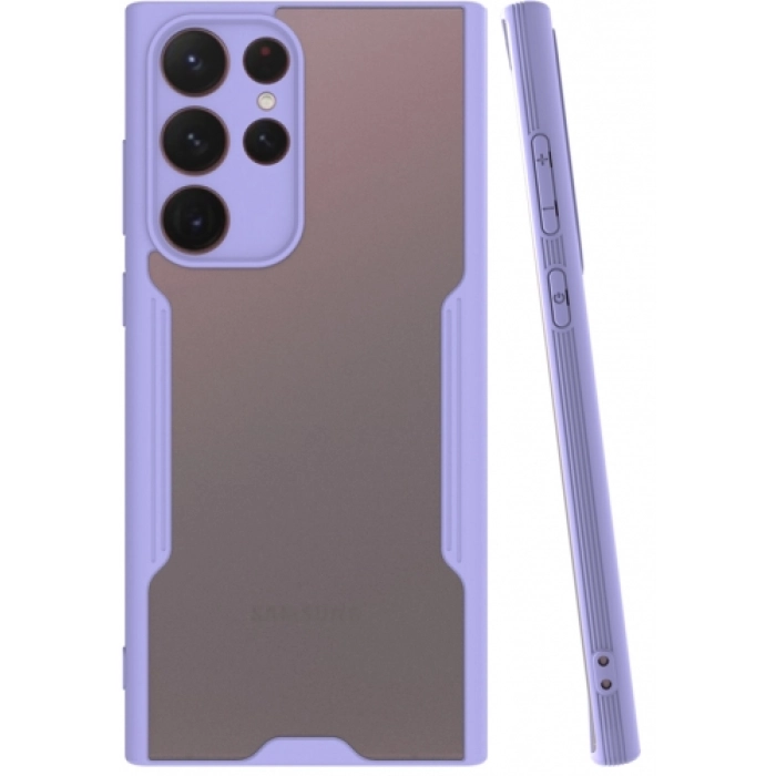Samsung Galaxy S22 Ultra Kılıf Renkli Silikon Kamera Lens Korumalı Şeffaf Parfe Kapak - Lila
