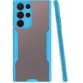 Samsung Galaxy S22 Ultra Kılıf Renkli Silikon Kamera Lens Korumalı Şeffaf Parfe Kapak - Mavi