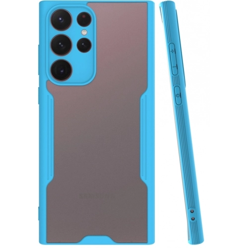 Samsung Galaxy S22 Ultra Kılıf Renkli Silikon Kamera Lens Korumalı Şeffaf Parfe Kapak - Mavi