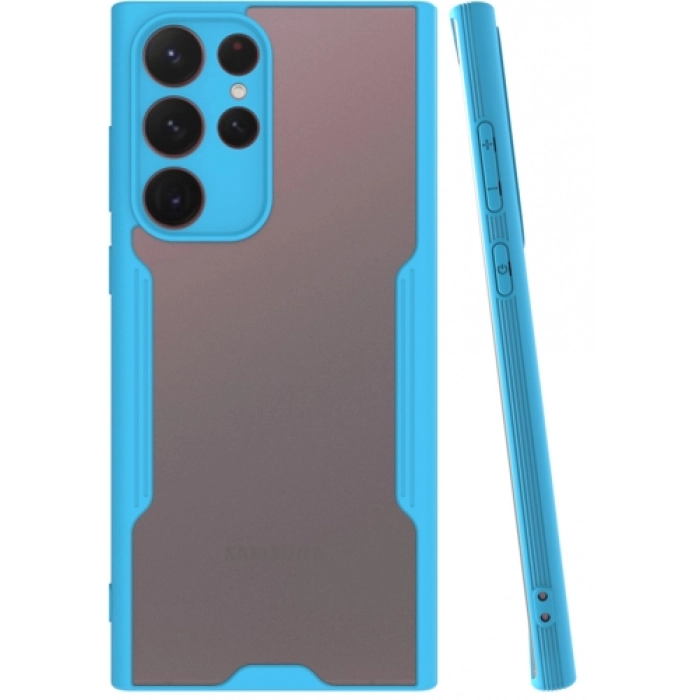 Samsung Galaxy S22 Ultra Kılıf Renkli Silikon Kamera Lens Korumalı Şeffaf Parfe Kapak - Mavi