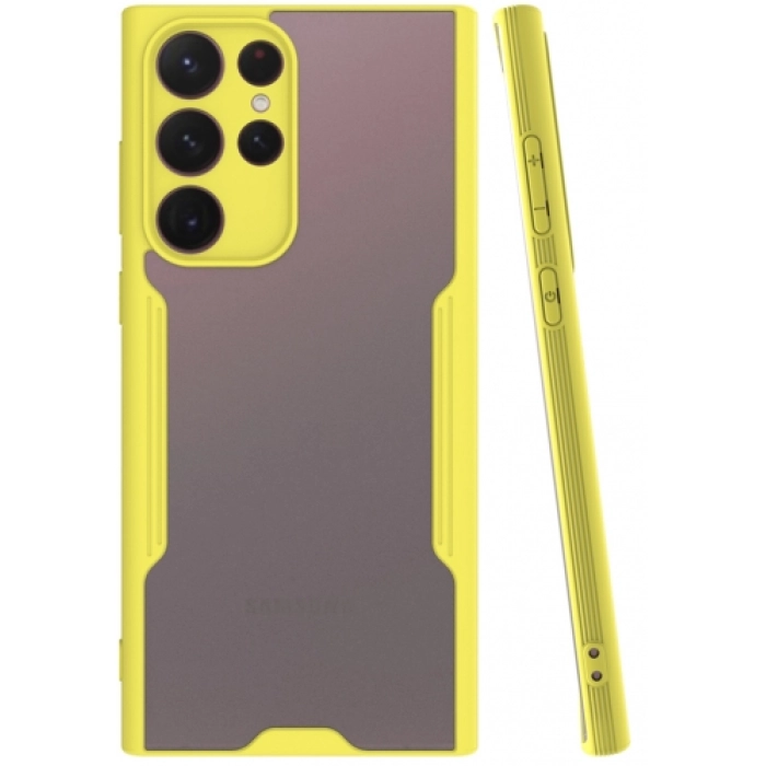Samsung Galaxy S22 Ultra Kılıf Renkli Silikon Kamera Lens Korumalı Şeffaf Parfe Kapak - Sarı