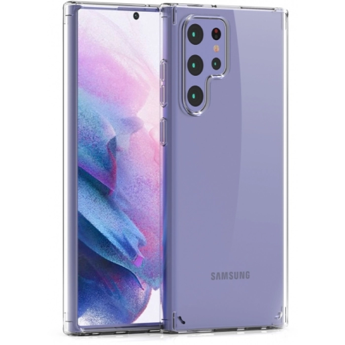 Samsung Galaxy S22 Ultra Kılıf Korumalı Kenarları Silikon Arkası Sert Coss Kapak  - Şeffaf