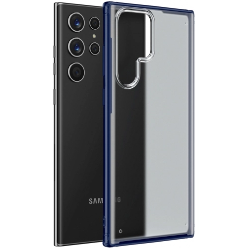 Samsung Galaxy S22 Ultra Kılıf Volks Serisi Kenarları Silikon Arkası Şeffaf Sert Kapak - Lacivert