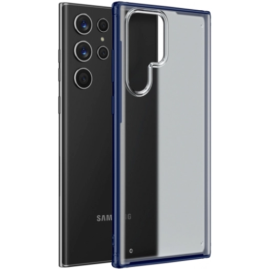 Samsung Galaxy S22 Ultra Kılıf Volks Serisi Kenarları Silikon Arkası Şeffaf Sert Kapak - Lacivert