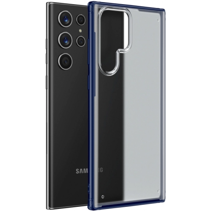 Samsung Galaxy S22 Ultra Kılıf Volks Serisi Kenarları Silikon Arkası Şeffaf Sert Kapak - Lacivert