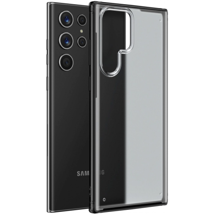 Samsung Galaxy S22 Ultra Kılıf Volks Serisi Kenarları Silikon Arkası Şeffaf Sert Kapak - Siyah