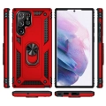 Samsung Galaxy S22 Ultra Kılıf Silikon Zırhlı Standlı Yüzüklü Mıknatıslı Tank Kapak - Kırmızı