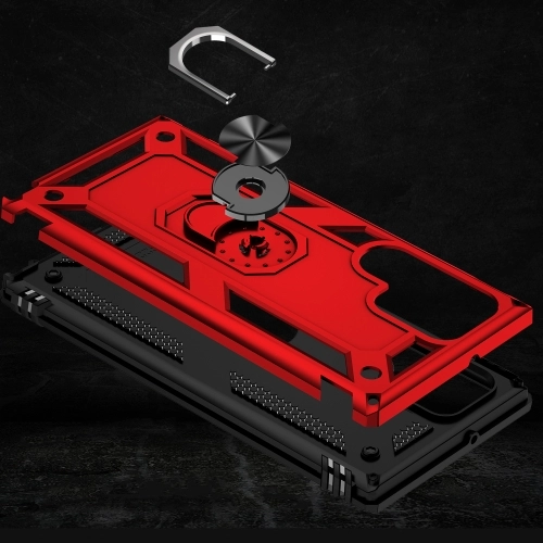 Samsung Galaxy S22 Ultra Kılıf Silikon Zırhlı Standlı Yüzüklü Mıknatıslı Tank Kapak - Siyah