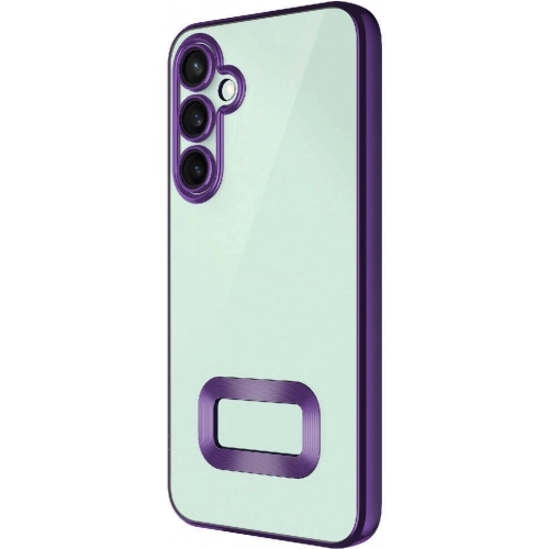 Samsung Galaxy S23 FE Kılıf Kamera Lens Korumalı Şeffaf Renkli Logo Gösteren Parlak Kapak - Lila