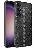 Samsung Galaxy S23 Kılıf Deri Görünümlü Lüks Parmak İzi Bırakmaz Niss Silikon Kapak - Siyah