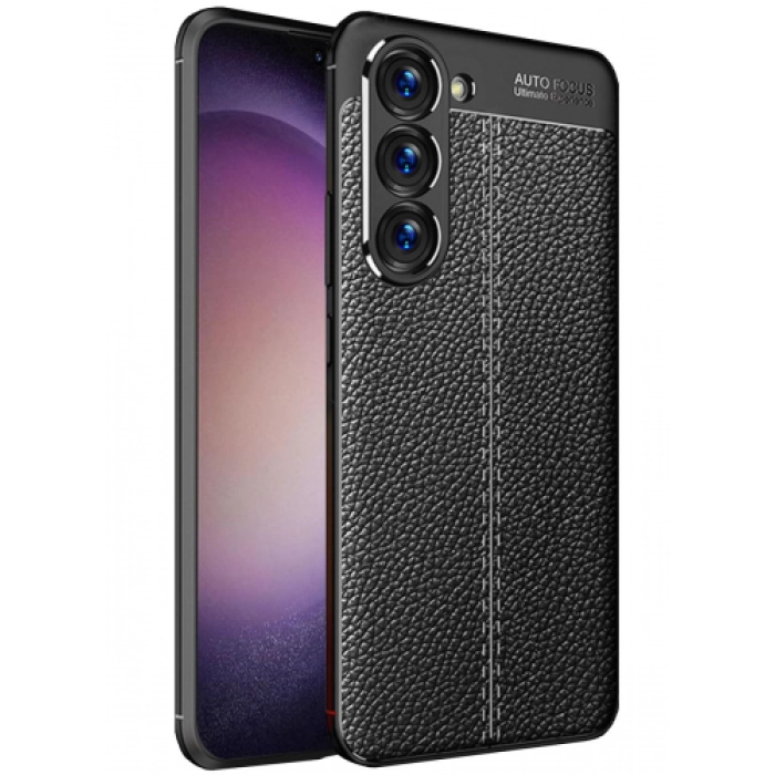 Samsung Galaxy S23 Kılıf Deri Görünümlü Lüks Parmak İzi Bırakmaz Niss Silikon Kapak - Siyah