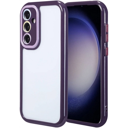 Samsung Galaxy S23 Kılıf Kamera Korumalı Renkli Kenar ve Çerçeve Tasarımlı Vitamin Kapak - Koyu Mor