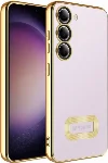 Samsung Galaxy S23 Kılıf Kamera Korumalı Silikon Logo Açık Omega Kapak - Gold