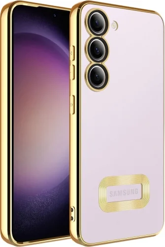 Samsung Galaxy S23 Kılıf Kamera Korumalı Silikon Logo Açık Omega Kapak - Gold