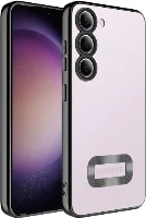 Samsung Galaxy S23 Kılıf Kamera Lens Korumalı Şeffaf Renkli Logo Gösteren Parlak Kapak - Siyah