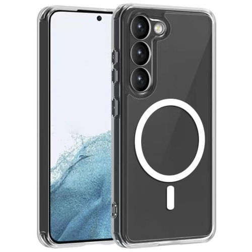 Samsung Galaxy S23 Kılıf Magsafe Şarj Özellikli Şeffaf Sert PC Embos Kapak - Şeffaf