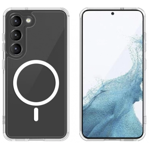 Samsung Galaxy S23 Kılıf Magsafe Şarj Özellikli Şeffaf Sert PC Embos Kapak - Şeffaf