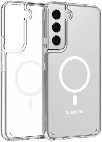 Samsung Galaxy S23 Kılıf Magsafe Şarj Özellikli Şeffaf Sert PC Embos Kapak - Şeffaf