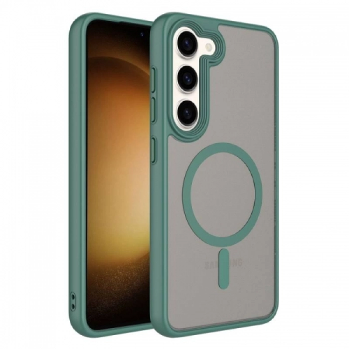 Samsung Galaxy S23 Kılıf Mat Arka Yüzey Wireless Şarj Özellikli Flet Magsafe Kapak - Yeşil