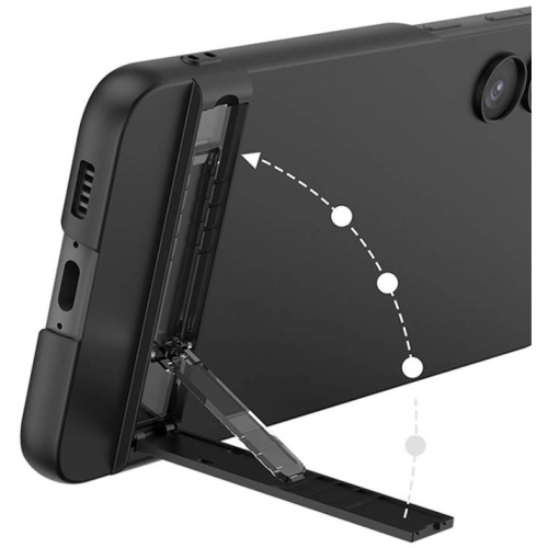 Samsung Galaxy S23 Kılıf Zore Kamera Korumalı Dikey Standlı Ays Kapak - Siyah