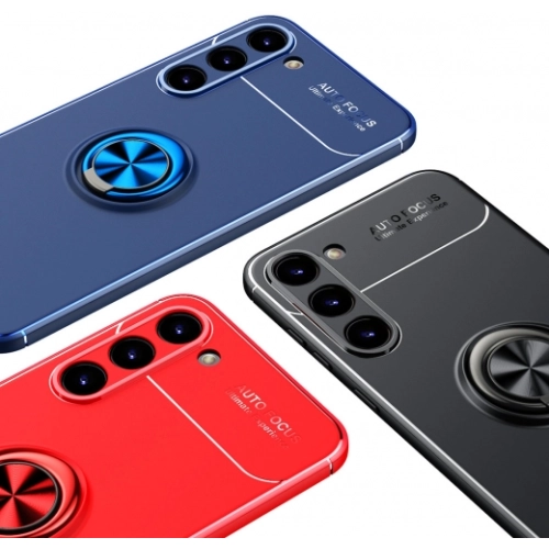 Samsung Galaxy S23 Plus Kılıf Renkli Silikon Yüzüklü Standlı Auto Focus Ravel Kapak - Kırmızı