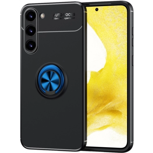 Samsung Galaxy S23 Plus Kılıf Renkli Silikon Yüzüklü Standlı Auto Focus Ravel Kapak - Mavi - Siyah