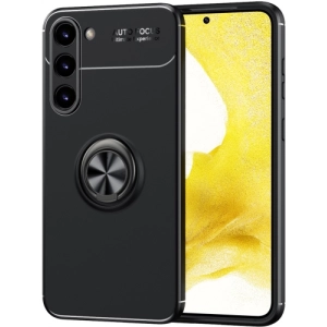 Samsung Galaxy S23 Plus Kılıf Renkli Silikon Yüzüklü Standlı Auto Focus Ravel Kapak - Siyah