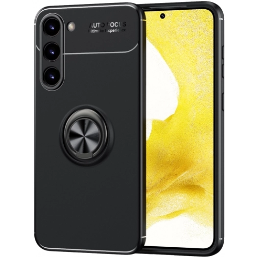 Samsung Galaxy S23 Plus Kılıf Renkli Silikon Yüzüklü Standlı Auto Focus Ravel Kapak - Siyah