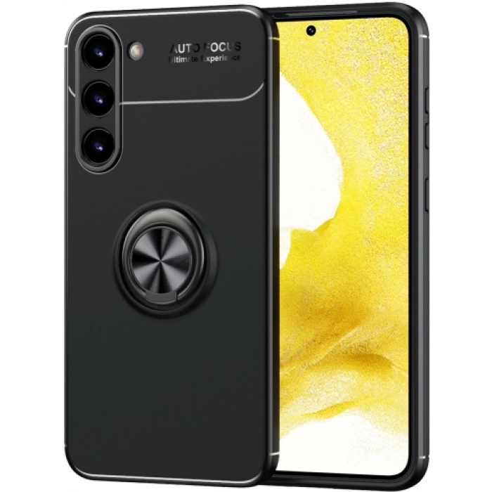 Samsung Galaxy S23 Plus Kılıf Renkli Silikon Yüzüklü Standlı Auto Focus Ravel Kapak - Siyah