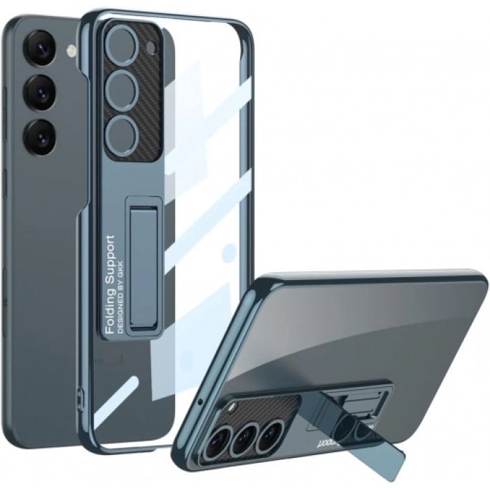 Samsung Galaxy S23 Plus Kılıf Kamera Korumalı Şeffaf Tasarımlı Lego Standlı Kapak - Mavi