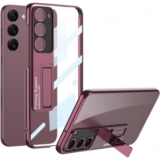 Samsung Galaxy S23 Plus Kılıf Kamera Korumalı Şeffaf Tasarımlı Lego Standlı Kapak - Mürdüm