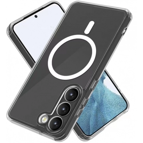 Samsung Galaxy S23 Plus Kılıf Magsafe Şarj Özellikli Şeffaf Sert PC Embos Kapak - Şeffaf