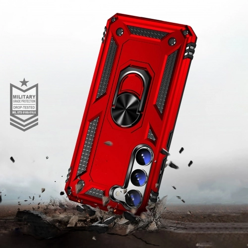 Samsung Galaxy S23 Plus Kılıf Silikon Zırhlı Standlı Yüzüklü Mıknatıslı Tank Kapak - Kırmızı