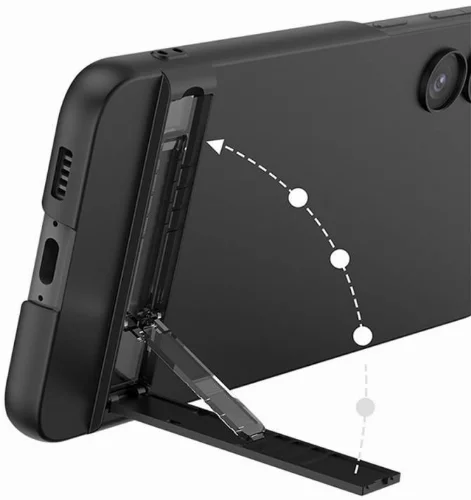 Samsung Galaxy S23 Plus Kılıf Zore Kamera Korumalı Dikey Standlı Ays Kapak - Siyah