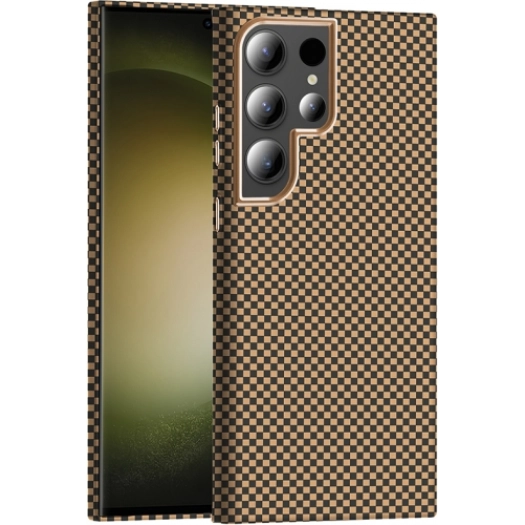 Samsung Galaxy S23 Ultra ile Uyumlu Kılıf MagSafe Şarj Özellikli Karbon Fiber Görünümlü Gros Kapak - Desert Titanyum