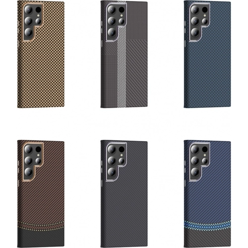 Samsung Galaxy S23 Ultra ile Uyumlu Kılıf MagSafe Şarj Özellikli Karbon Fiber Görünümlü Gros Kapak - Desert Titanyum