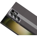 Samsung Galaxy S23 Ultra ile Uyumlu Kılıf MagSafe Şarj Özellikli Karbon Fiber Görünümlü Gros Kapak - Gold-Siyah