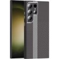 Samsung Galaxy S23 Ultra ile Uyumlu Kılıf MagSafe Şarj Özellikli Karbon Fiber Görünümlü Gros Kapak - Gri-Siyah