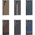 Samsung Galaxy S23 Ultra ile Uyumlu Kılıf MagSafe Şarj Özellikli Karbon Fiber Görünümlü Gros Kapak - Gri-Siyah