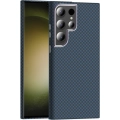 Samsung Galaxy S23 Ultra ile Uyumlu Kılıf MagSafe Şarj Özellikli Karbon Fiber Görünümlü Gros Kapak - Lacivert