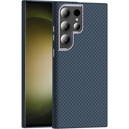 Samsung Galaxy S23 Ultra ile Uyumlu Kılıf MagSafe Şarj Özellikli Karbon Fiber Görünümlü Gros Kapak - Lacivert