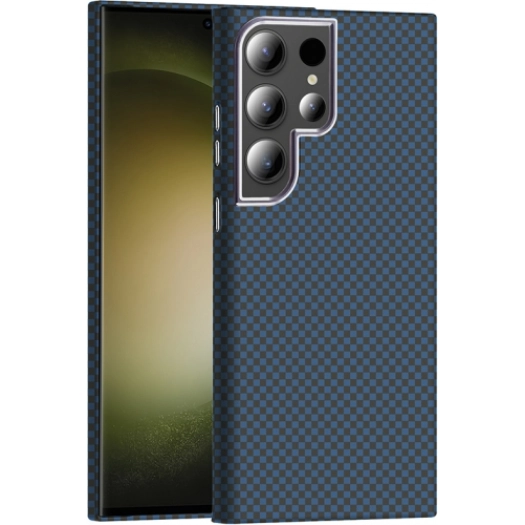 Samsung Galaxy S23 Ultra ile Uyumlu Kılıf MagSafe Şarj Özellikli Karbon Fiber Görünümlü Gros Kapak - Lacivert